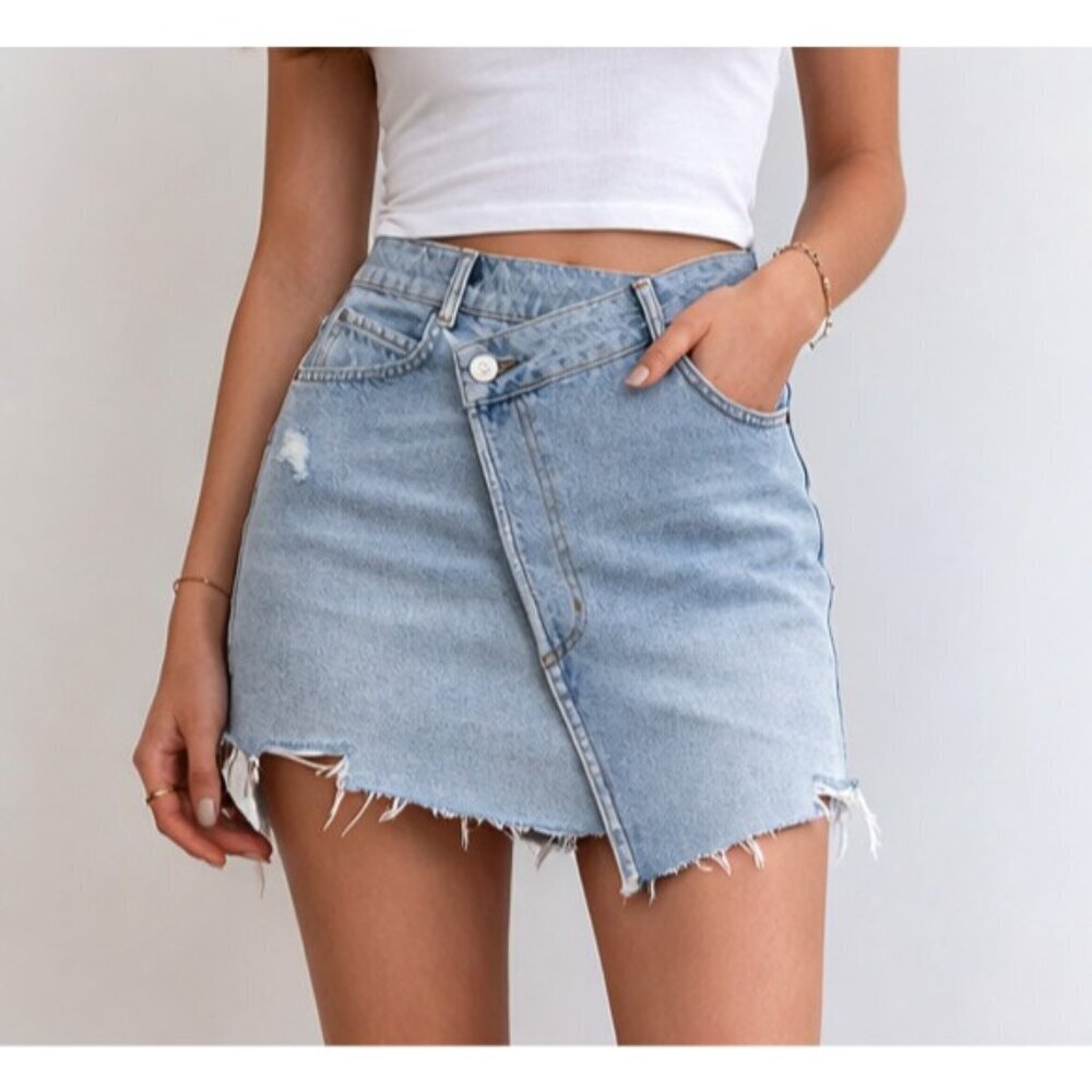 Urban Outfitters BDG Asymmetrical Cross Wrap Distressed Denim Skirt - Small